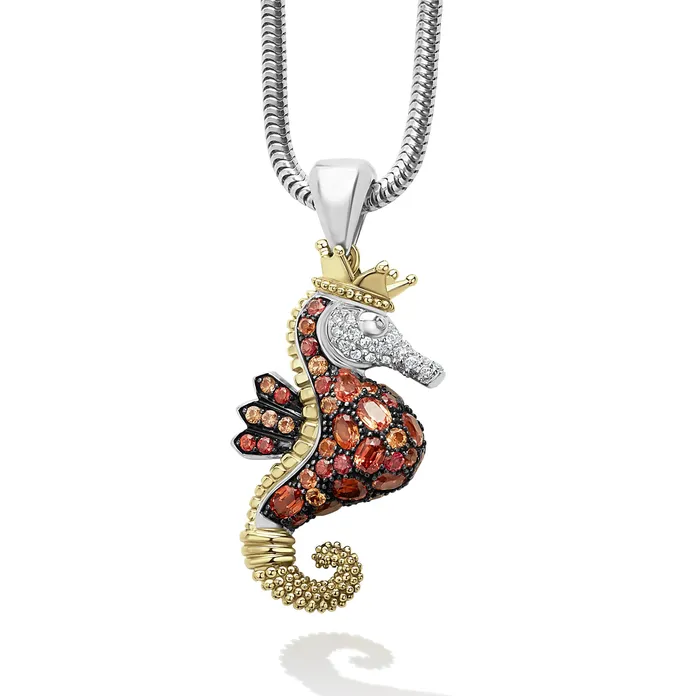 Rare Wonders Orange Sapphire and Diamond Seahorse Pendant Necklace LAGOS Necklaces Rare Wonders Orange Sapphire and Diamond Seahorse Pendant Necklace LAGOS Necklaces