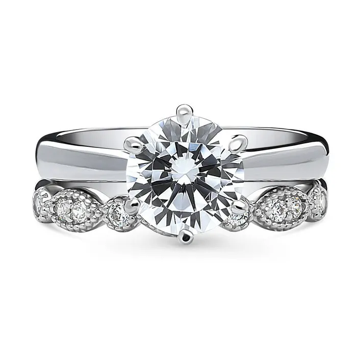 Rings BERRICLE Milgrain Solitaire 2ct CZ Ring Set in Sterling Silver