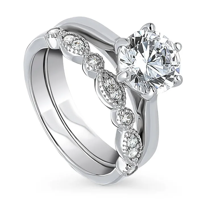 Rings BERRICLE Milgrain Solitaire 2ct CZ Ring Set in Sterling Silver