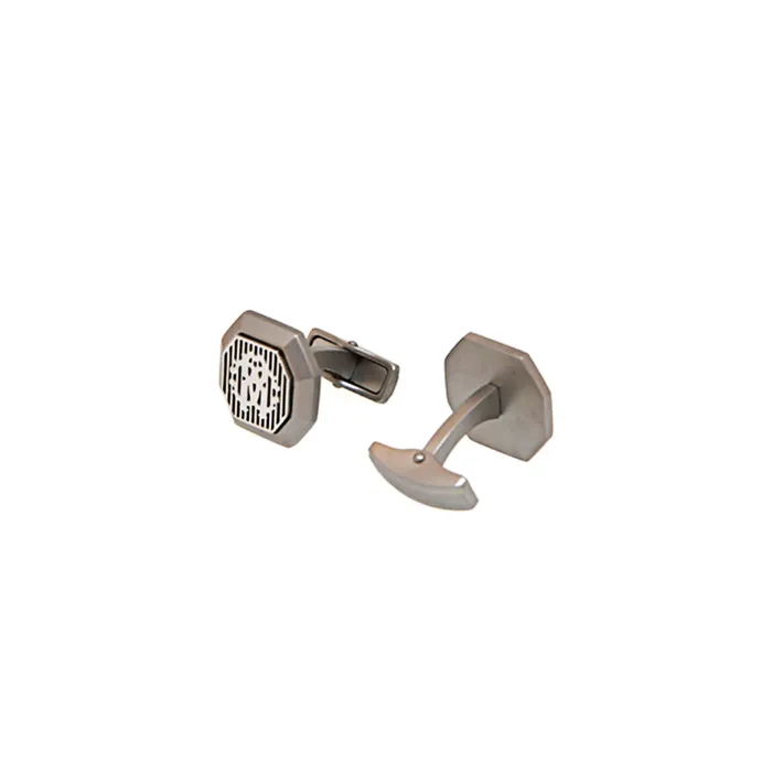 Roberto Cavalli Rings Roberto Cavalli Cufflinks Matte Silver Color With Glossy Silver Color Mid Black Line Design Roberto Cavalli Rings Roberto Cavalli Cufflinks Matte Silver Color With Glossy Silver Color Mid Black Line Design