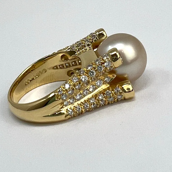 Tishman Lipp Rings Tishman Lipp 18K Gold Ring with 106 Diamonds and Golden Pearl