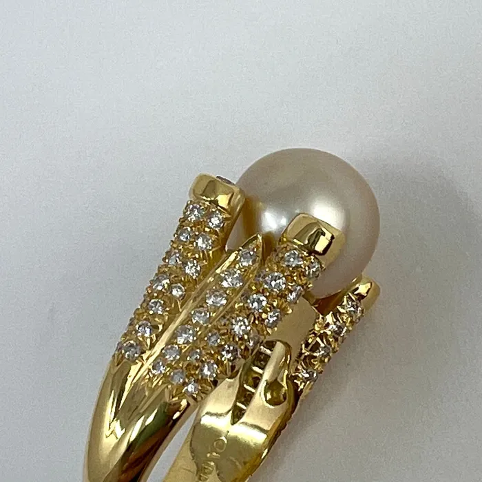 Tishman Lipp Rings Tishman Lipp 18K Gold Ring with 106 Diamonds and Golden Pearl