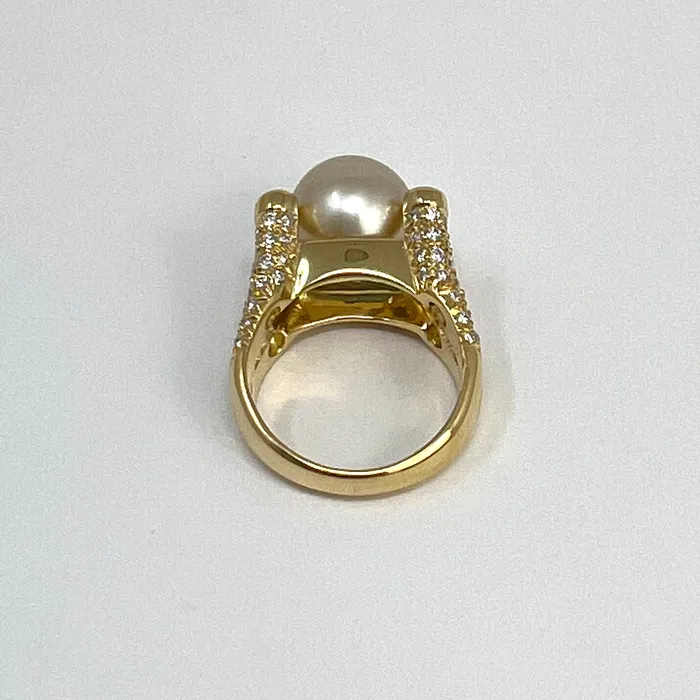 Tishman Lipp Rings Tishman Lipp 18K Gold Ring with 106 Diamonds and Golden Pearl