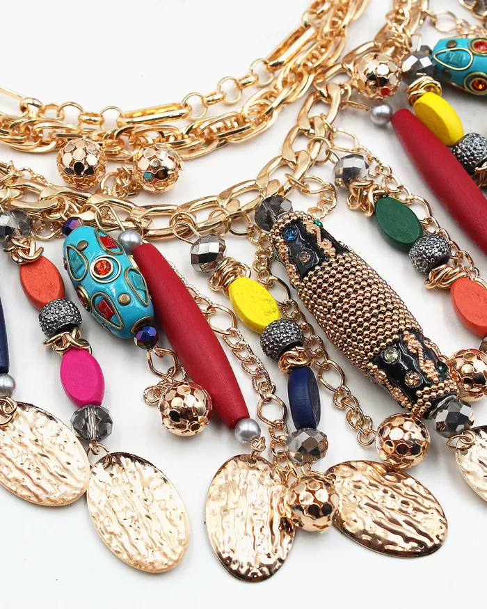 UPDATED092024 Necklaces Gold Wood Multiple Layered Necklace Set UPDATED092024 Necklaces Gold Wood Multiple Layered Necklace Set