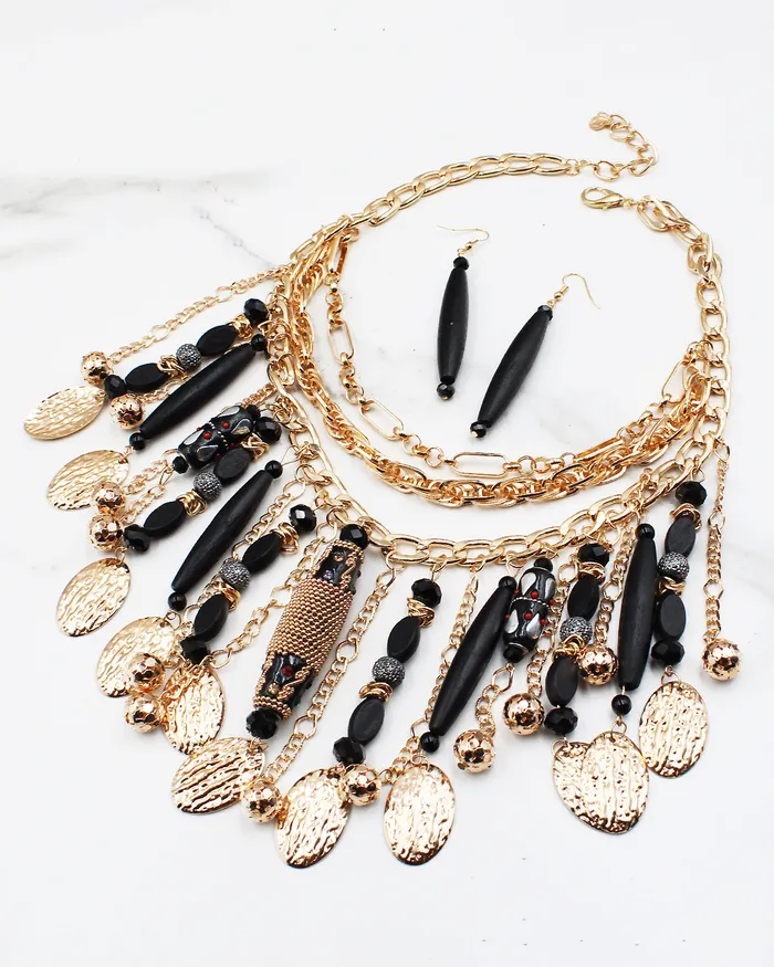 UPDATED092024 Necklaces Gold Wood Multiple Layered Necklace Set UPDATED092024 Necklaces Gold Wood Multiple Layered Necklace Set