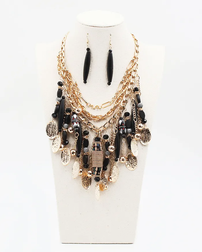 UPDATED092024 Necklaces Gold Wood Multiple Layered Necklace Set UPDATED092024 Necklaces Gold Wood Multiple Layered Necklace Set