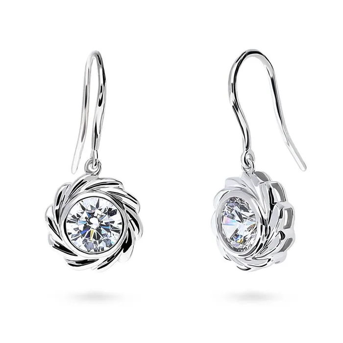 Woven Solitaire 25ct CZ Fish Hook Earrings in Sterling Silver BERRICLE Earrings