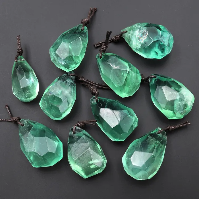 AAA Faceted Natural Green Fluorite Nugget Point Pendant Gemstone Focal Bead Intrinsic Trading Necklaces