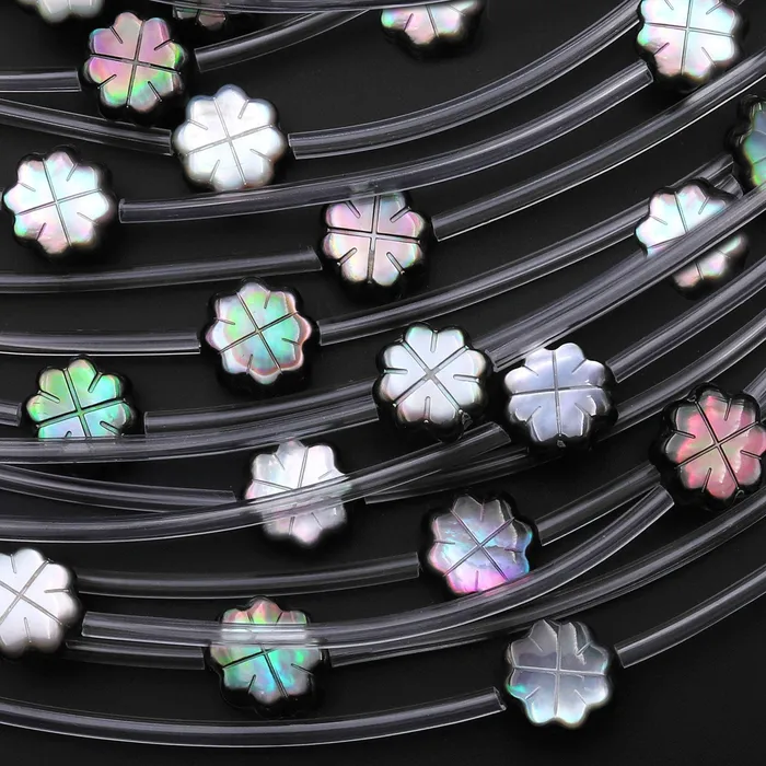 AAA Natural Black Mother of Pearl Hand Carved Star Flower Gemstone Beads 10mm Intrinsic Trading Necklaces