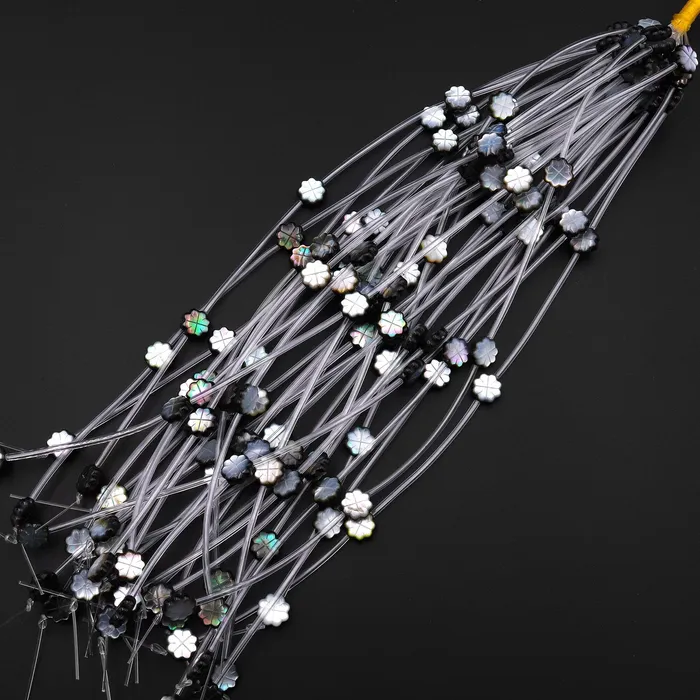 AAA Natural Black Mother of Pearl Hand Carved Star Flower Gemstone Beads 10mm Intrinsic Trading Necklaces