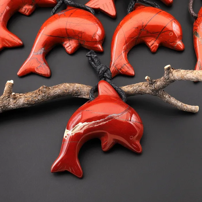 AAA Natural Red Jasper Dolphin Carved Gemstone Side Drilled Pendant A4 Intrinsic Trading Necklaces AAA Natural Red Jasper Dolphin Carved Gemstone Side Drilled Pendant A4 Intrinsic Trading Necklaces