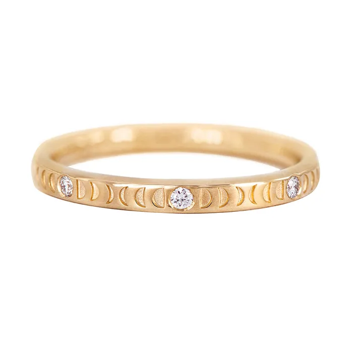 ARTEMER Rings Moon Phase Ring with Full Moon Diamonds Thin
