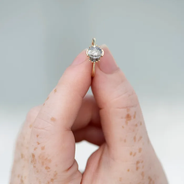 ARTEMER Rings Oval Cut Salt and Pepper Diamond Engagement Ring with Baguette Frills