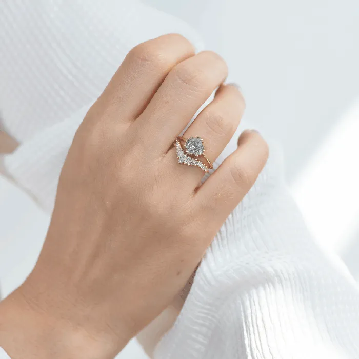 ARTEMER Rings Oval Cut Salt and Pepper Diamond Engagement Ring with Baguette Frills