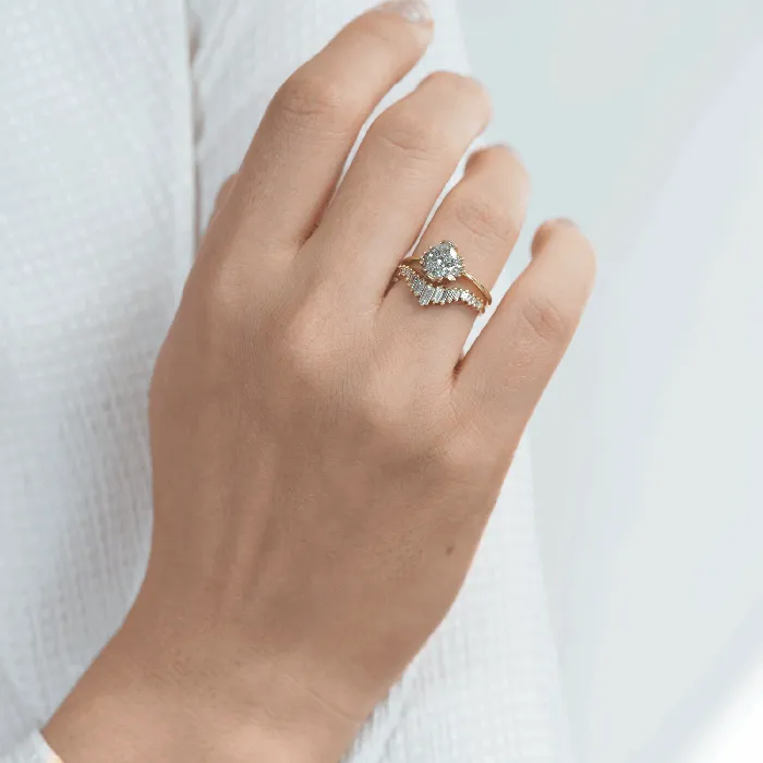 ARTEMER Rings Oval Cut Salt and Pepper Diamond Engagement Ring with Baguette Frills