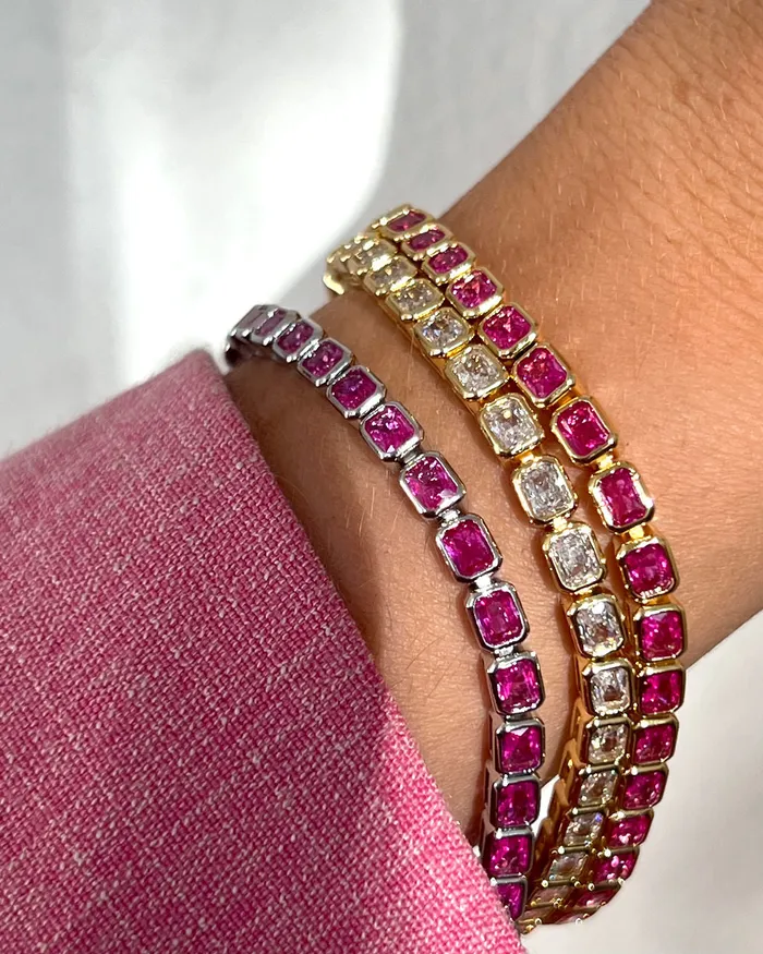 Bracelets Bezel Emerald Ballier Bracelet Pink Silver Luv Aj Bracelets Bezel Emerald Ballier Bracelet Pink Silver Luv Aj