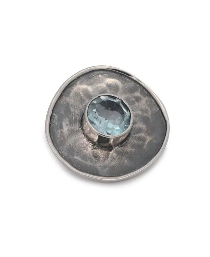 Buddha Groove Necklaces Oxidized Sterling Silver Blue Topaz Circle Pendant