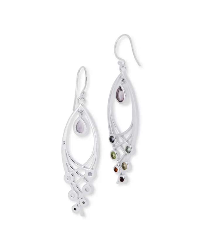 Buddha Groove Premium Leaf Shaped Sterling Silver Chakra Gemstone Dangle Earrings Earrings