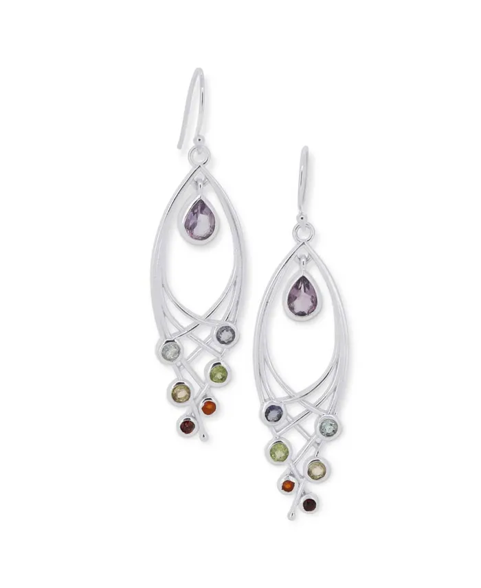 Buddha Groove Premium Leaf Shaped Sterling Silver Chakra Gemstone Dangle Earrings Earrings