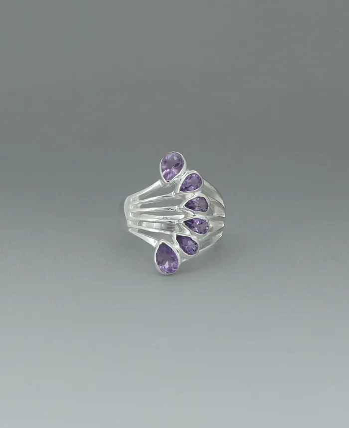 Buddha Groove Sterling Silver Teardrop Gemstones Amethyst Ring Rings