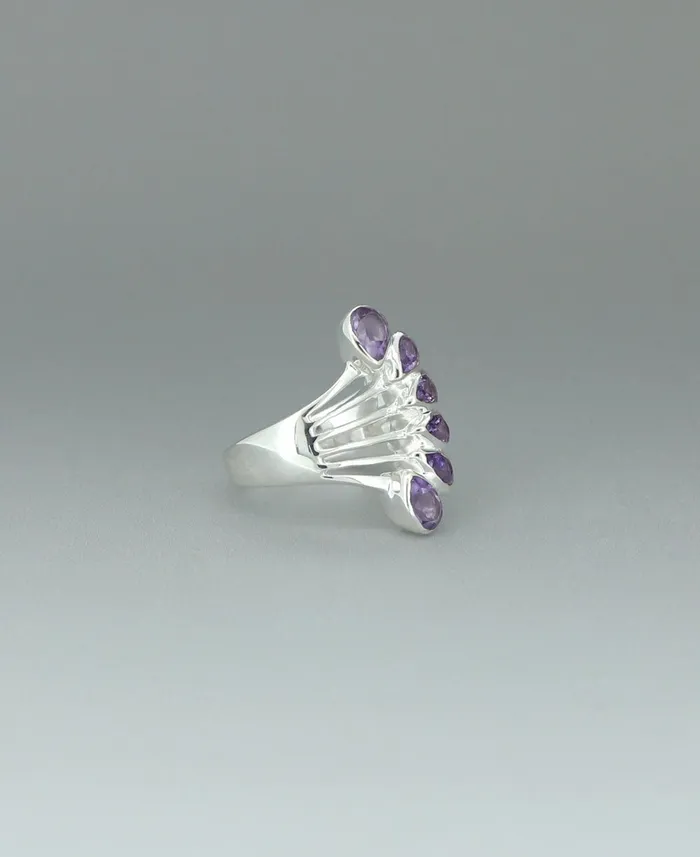 Buddha Groove Sterling Silver Teardrop Gemstones Amethyst Ring Rings