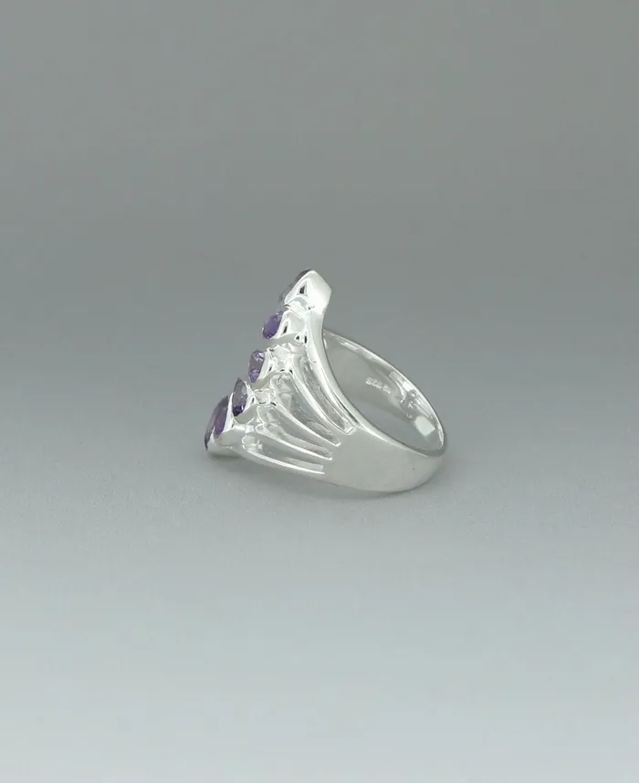 Buddha Groove Sterling Silver Teardrop Gemstones Amethyst Ring Rings