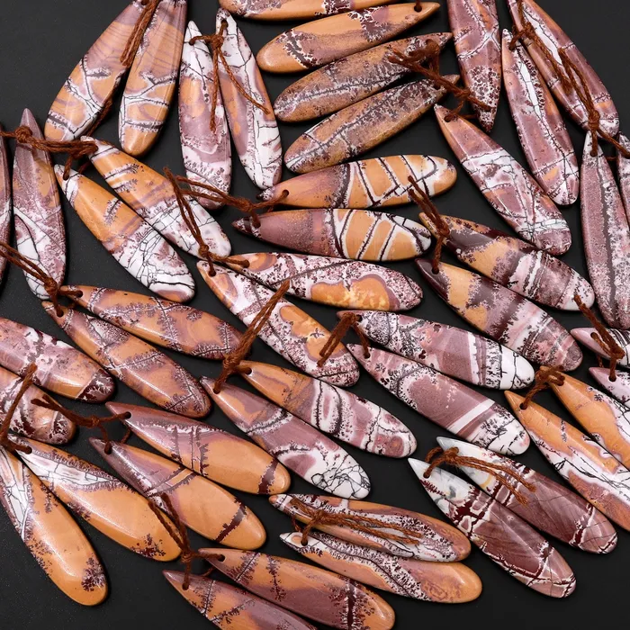 Earrings Intrinsic Trading Drilled Natural Sonora Dendritic Rhyolite Jasper Earring Pair Gemstone Earring Cabochon Cab Pair Teardrop Matched Bead Pair From Mexico