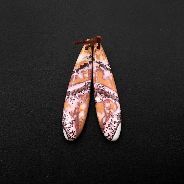 Earrings Intrinsic Trading Drilled Natural Sonora Dendritic Rhyolite Jasper Earring Pair Gemstone Earring Cabochon Cab Pair Teardrop Matched Bead Pair From Mexico