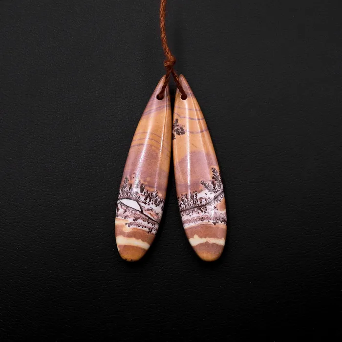 Earrings Intrinsic Trading Drilled Natural Sonora Dendritic Rhyolite Jasper Earring Pair Gemstone Earring Cabochon Cab Pair Teardrop Matched Bead Pair From Mexico