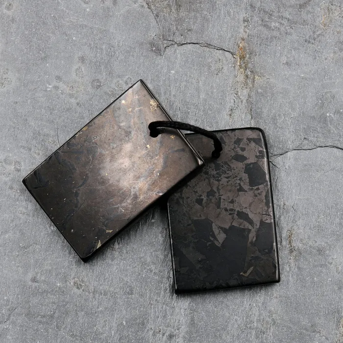 Earrings Intrinsic Trading Hand Cut Genuine Natural Shungite Rectangle Earring Pair Pendant High Quality Black Lustrous Gemstone from Russia