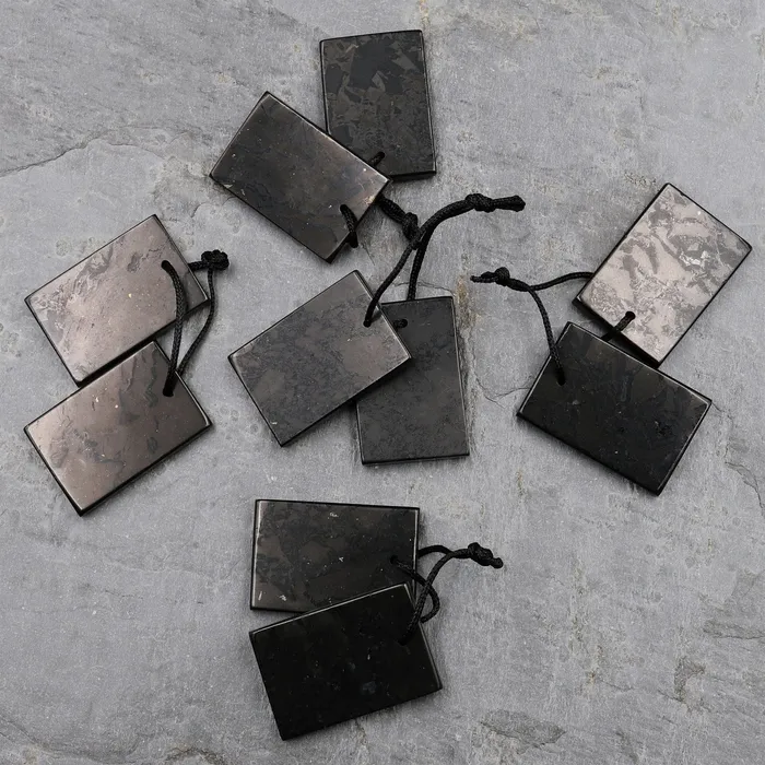 Earrings Intrinsic Trading Hand Cut Genuine Natural Shungite Rectangle Earring Pair Pendant High Quality Black Lustrous Gemstone from Russia