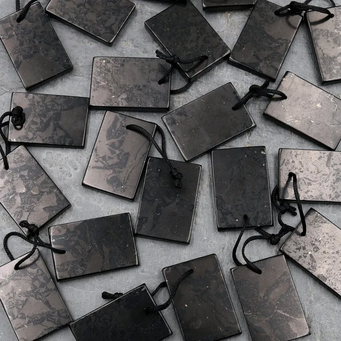 Earrings Intrinsic Trading Hand Cut Genuine Natural Shungite Rectangle Earring Pair Pendant High Quality Black Lustrous Gemstone from Russia