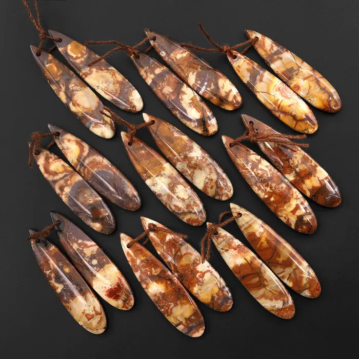 Earrings Intrinsic Trading Natural Birds Eye Rhyolite Aka Orbicular Jasper Teardrop Earrings Drilled Matched Gemstone Bead Pair