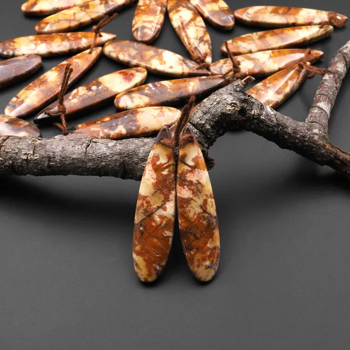 Earrings Intrinsic Trading Natural Birds Eye Rhyolite Aka Orbicular Jasper Teardrop Earrings Drilled Matched Gemstone Bead Pair