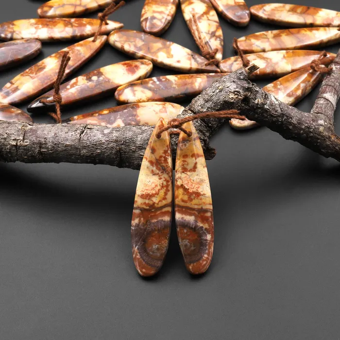 Earrings Intrinsic Trading Natural Birds Eye Rhyolite Aka Orbicular Jasper Teardrop Earrings Drilled Matched Gemstone Bead Pair