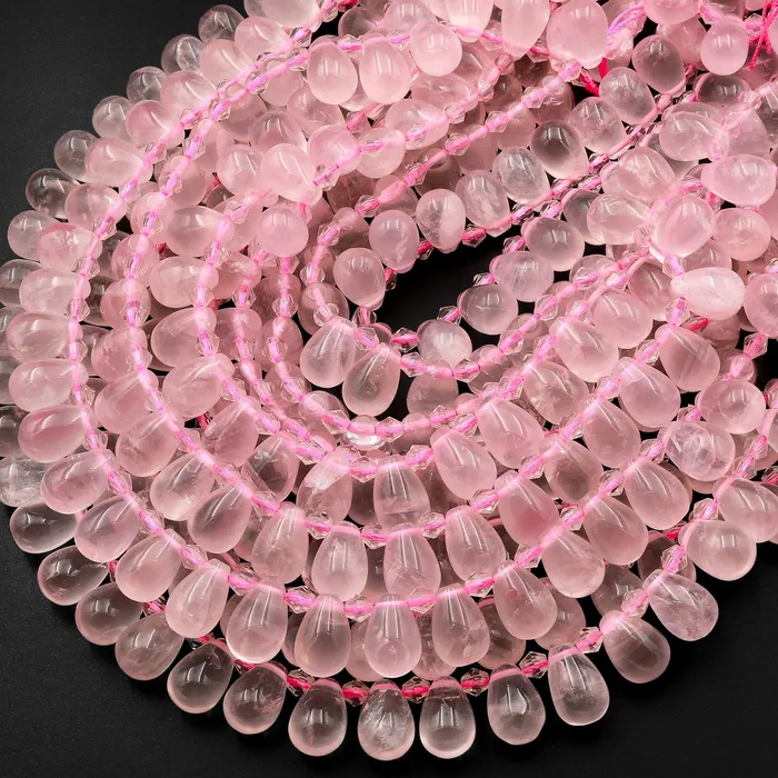 Earrings Intrinsic Trading Natural Pink Rose Quartz Smooth Briolette Teardrop Beads Good For Earrings 155 Strand