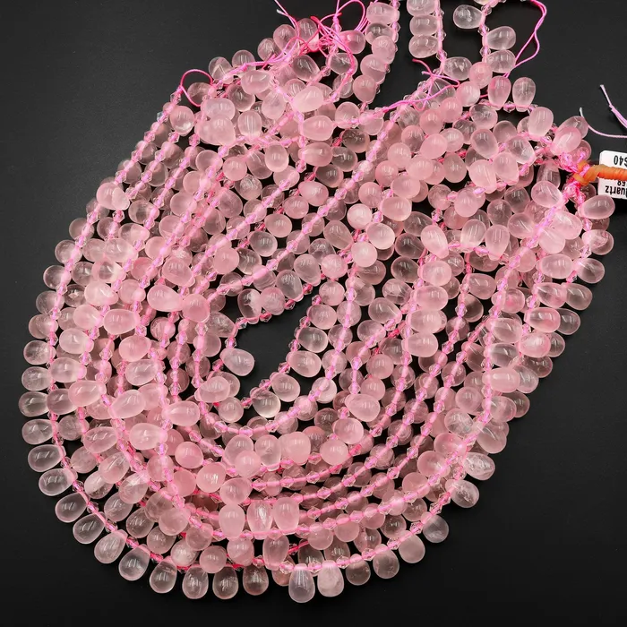 Earrings Intrinsic Trading Natural Pink Rose Quartz Smooth Briolette Teardrop Beads Good For Earrings 155 Strand