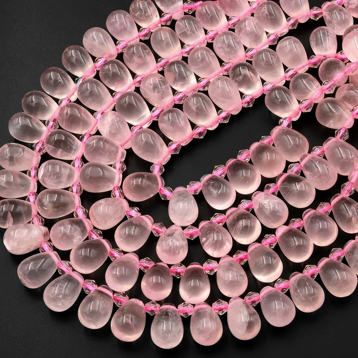 Earrings Intrinsic Trading Natural Pink Rose Quartz Smooth Briolette Teardrop Beads Good For Earrings 155 Strand