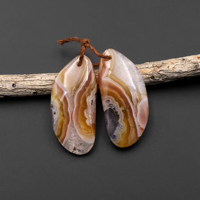 Earrings Intrinsic Trading Rare Natural Agua Nueva Agate Freeform Earring Drilled Matched Gemstone Cabochon Stone Bead Pair