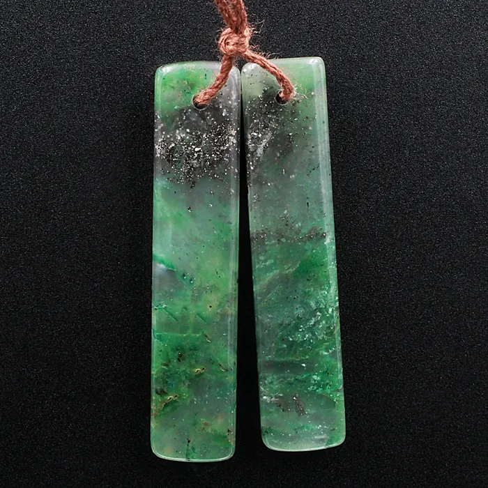 Earrings Intrinsic Trading Rare Pyrite in Green Jade Rectangle Stone Pair Matched Gemstone Earrings Bead Pair