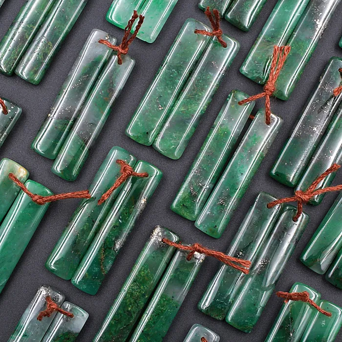 Earrings Intrinsic Trading Rare Pyrite in Green Jade Rectangle Stone Pair Matched Gemstone Earrings Bead Pair