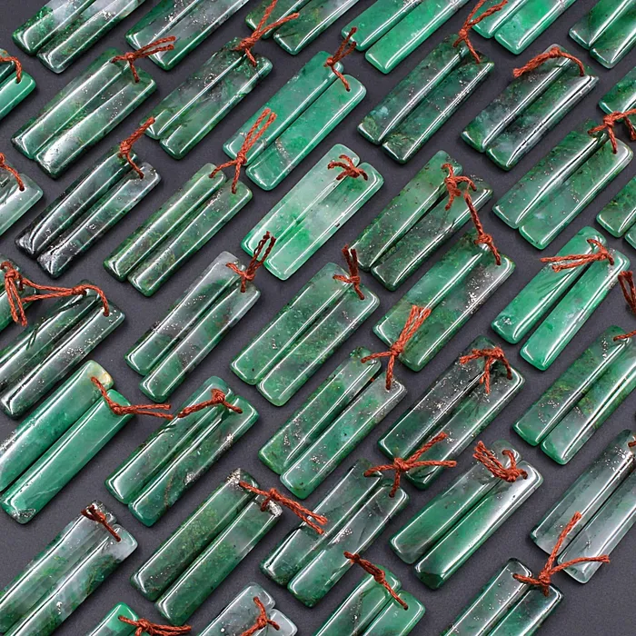 Earrings Intrinsic Trading Rare Pyrite in Green Jade Rectangle Stone Pair Matched Gemstone Earrings Bead Pair