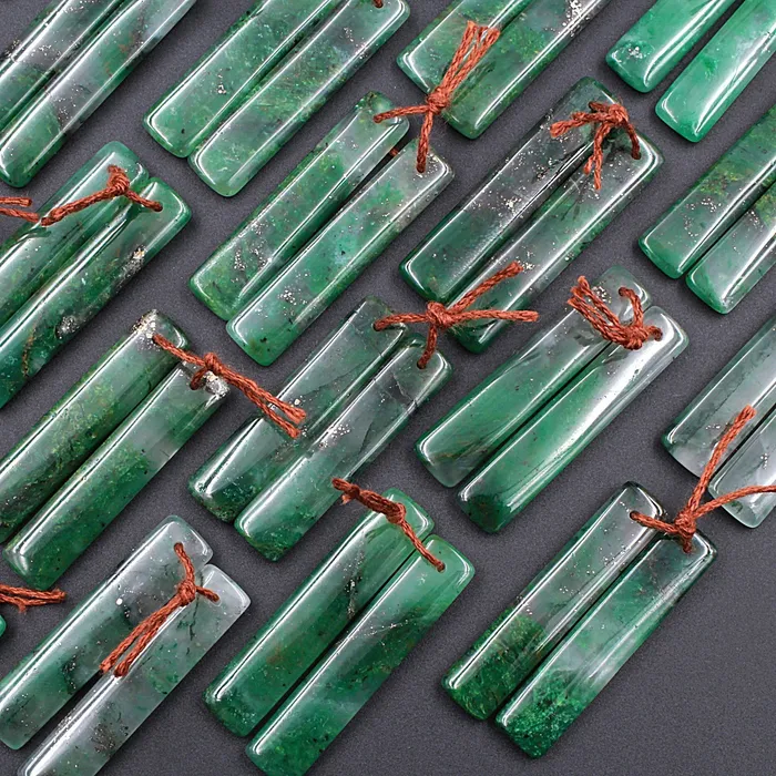 Earrings Intrinsic Trading Rare Pyrite in Green Jade Rectangle Stone Pair Matched Gemstone Earrings Bead Pair