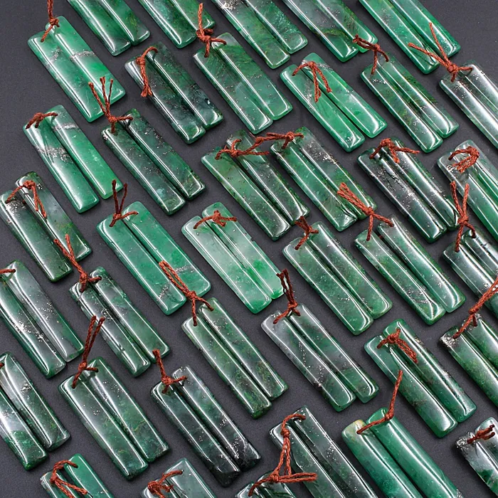 Earrings Intrinsic Trading Rare Pyrite in Green Jade Rectangle Stone Pair Matched Gemstone Earrings Bead Pair
