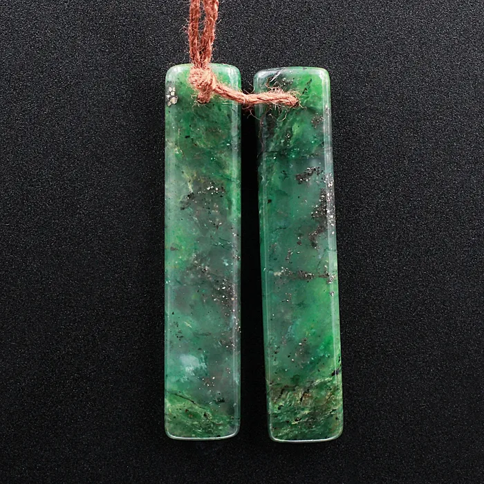 Earrings Intrinsic Trading Rare Pyrite in Green Jade Rectangle Stone Pair Matched Gemstone Earrings Bead Pair