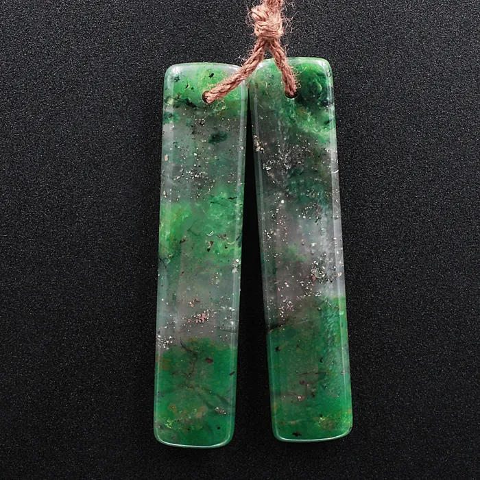 Earrings Intrinsic Trading Rare Pyrite in Green Jade Rectangle Stone Pair Matched Gemstone Earrings Bead Pair