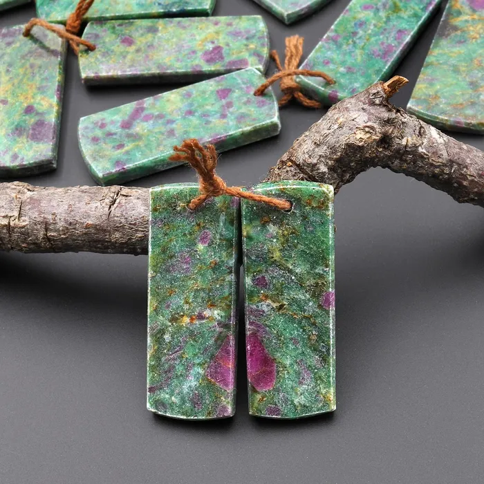 Earrings Natural Red Ruby Green Fuchsite Flat Rectangle Earring Pair Matched Gemstone Beads Intrinsic Trading Earrings Natural Red Ruby Green Fuchsite Flat Rectangle Earring Pair Matched Gemstone Beads Intrinsic Trading