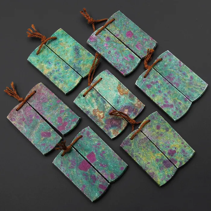 Earrings Natural Red Ruby Green Fuchsite Flat Rectangle Earring Pair Matched Gemstone Beads Intrinsic Trading
