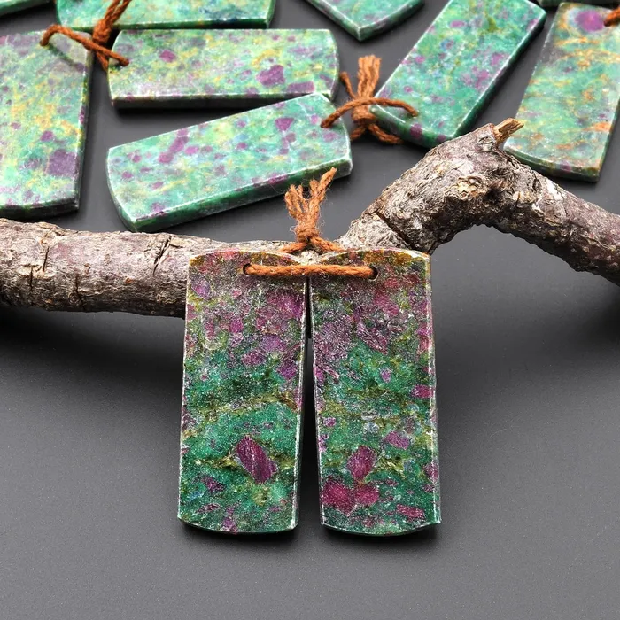 Earrings Natural Red Ruby Green Fuchsite Flat Rectangle Earring Pair Matched Gemstone Beads Intrinsic Trading