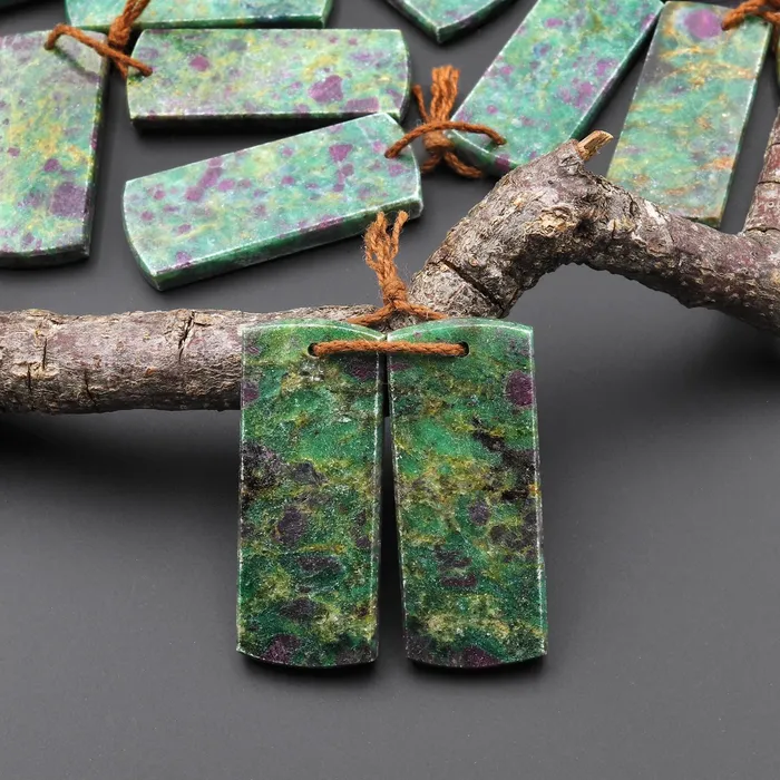 Earrings Natural Red Ruby Green Fuchsite Flat Rectangle Earring Pair Matched Gemstone Beads Intrinsic Trading